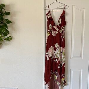 Astr Maroon Floral High Low Dress